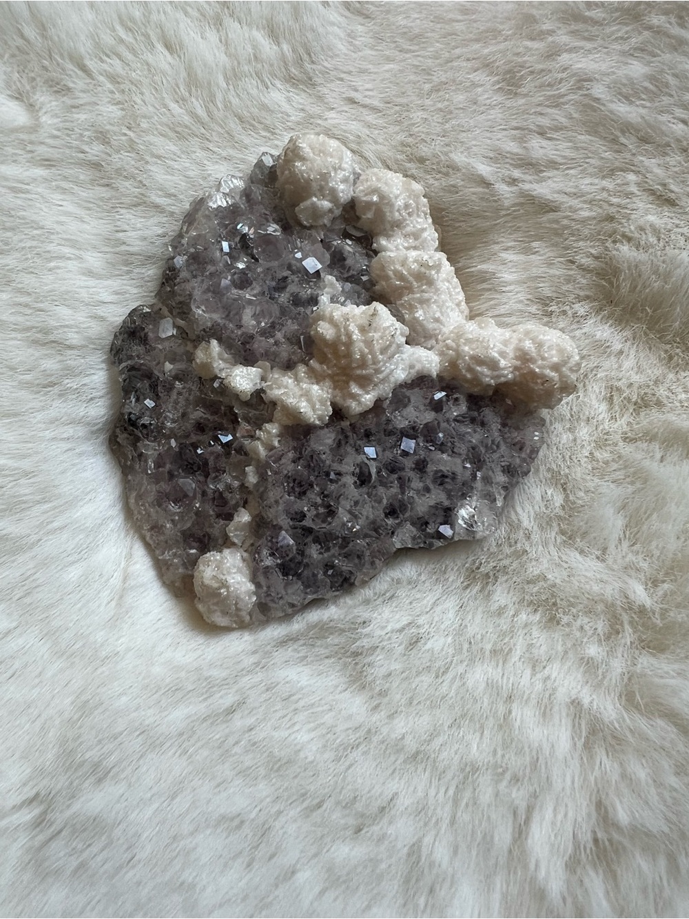 Druzy Crystal Cluster with White Calcite Natural Sparkling Mineral Specimen